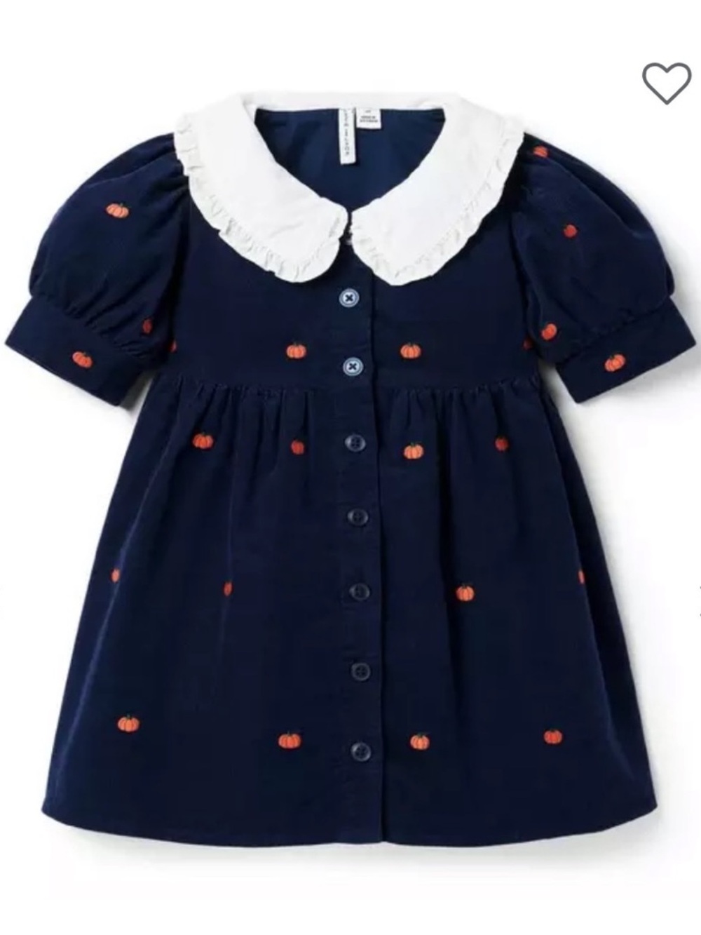 Navy Cord Pumpkin Embroidered Peter Pan Collar Dress
